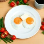 Desayuno keto con huevos fritos, tomate y queso